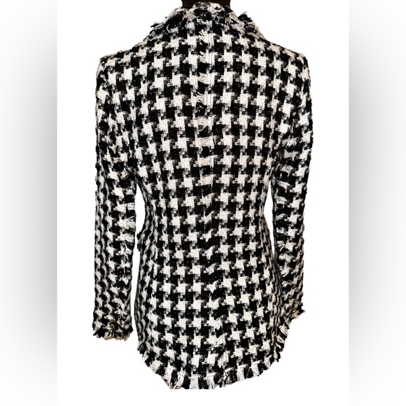 NWOT Rachel Zoe Black & White Houndstooth Bouclé Jacket Small Tweed Plaid - Picture 5 of 7